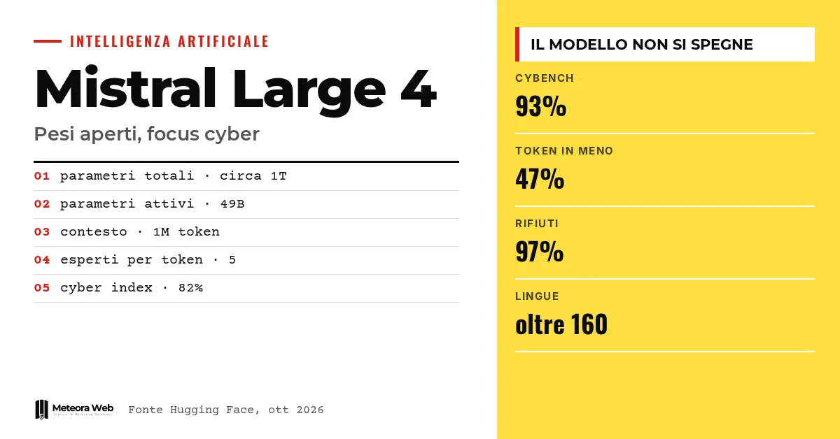 Scheda grafica su Mistral Large 4 Le Chonk, modello open-weight da mille miliardi di parametri
