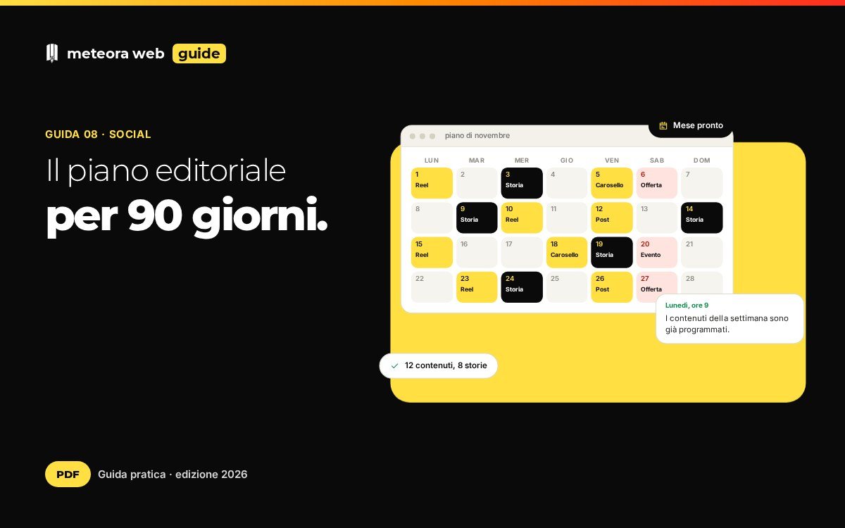 Copertina della guida Piano editoriale social, 90 giorni già impostati