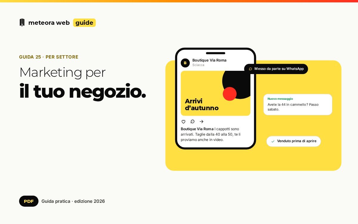 Copertina della guida Marketing per negozi, dalla vetrina al telefono