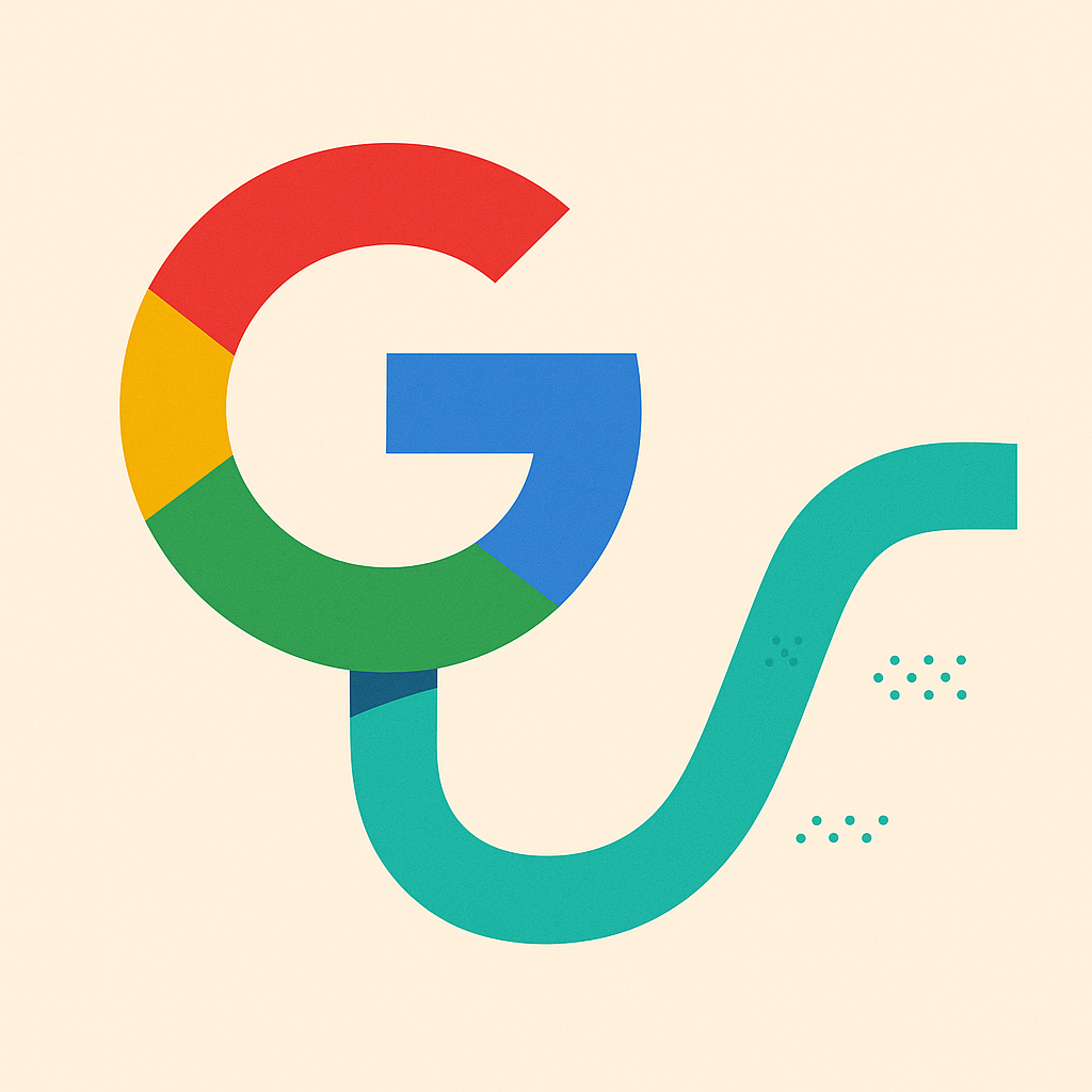 Percorso a forma di G di Google che si apre verso l’esterno, simbolo del nuovo ranking basato sull’esperienza.